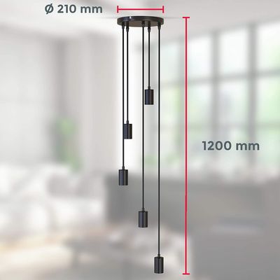 Imagen 2 del producto Lámpara de colgante vintage 5 luz e27 lámpara de techo negro.