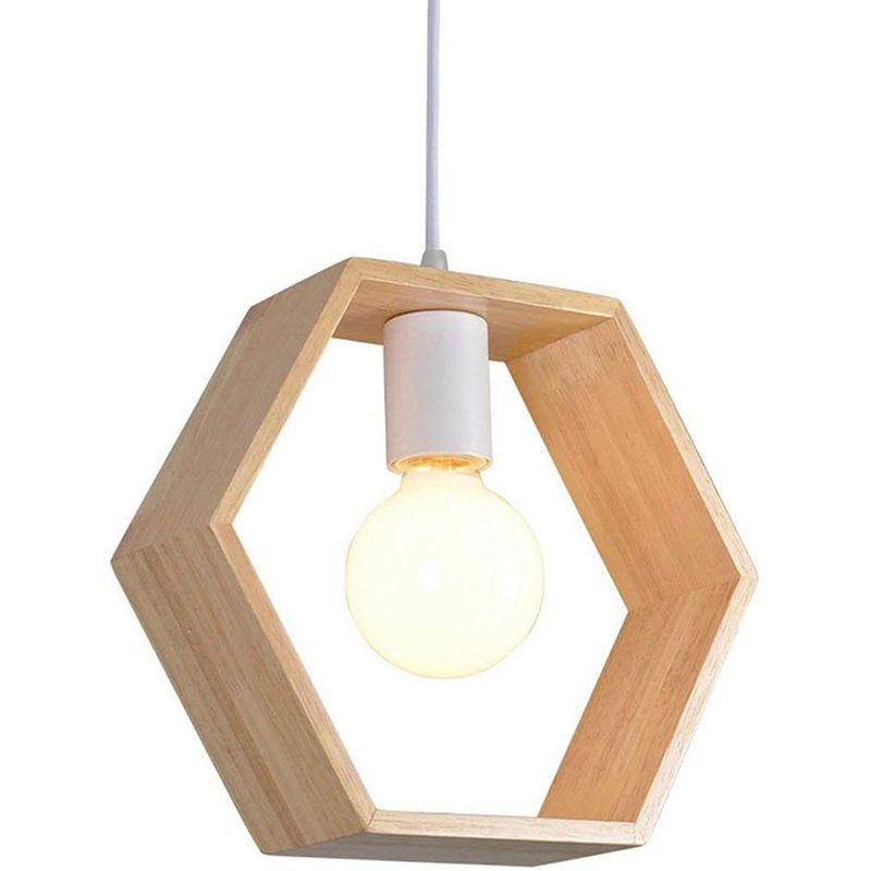 HOME NEAT - Moderna luz colgante de madera lámpara de techo e27 hexágono retro