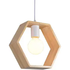 HOME NEAT - Moderna luz colgante de madera lámpara de techo e27 hexágono retro