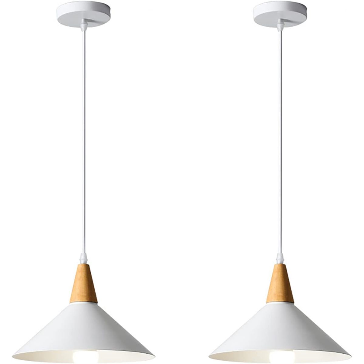 HOME NEAT - 2 Unidades Lámpara colgante metal madera nórdica - Blanco