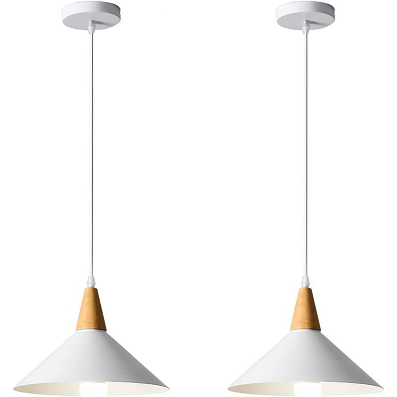 HOME NEAT - 2 Unidades Lámpara colgante metal madera nórdica - Blanco.