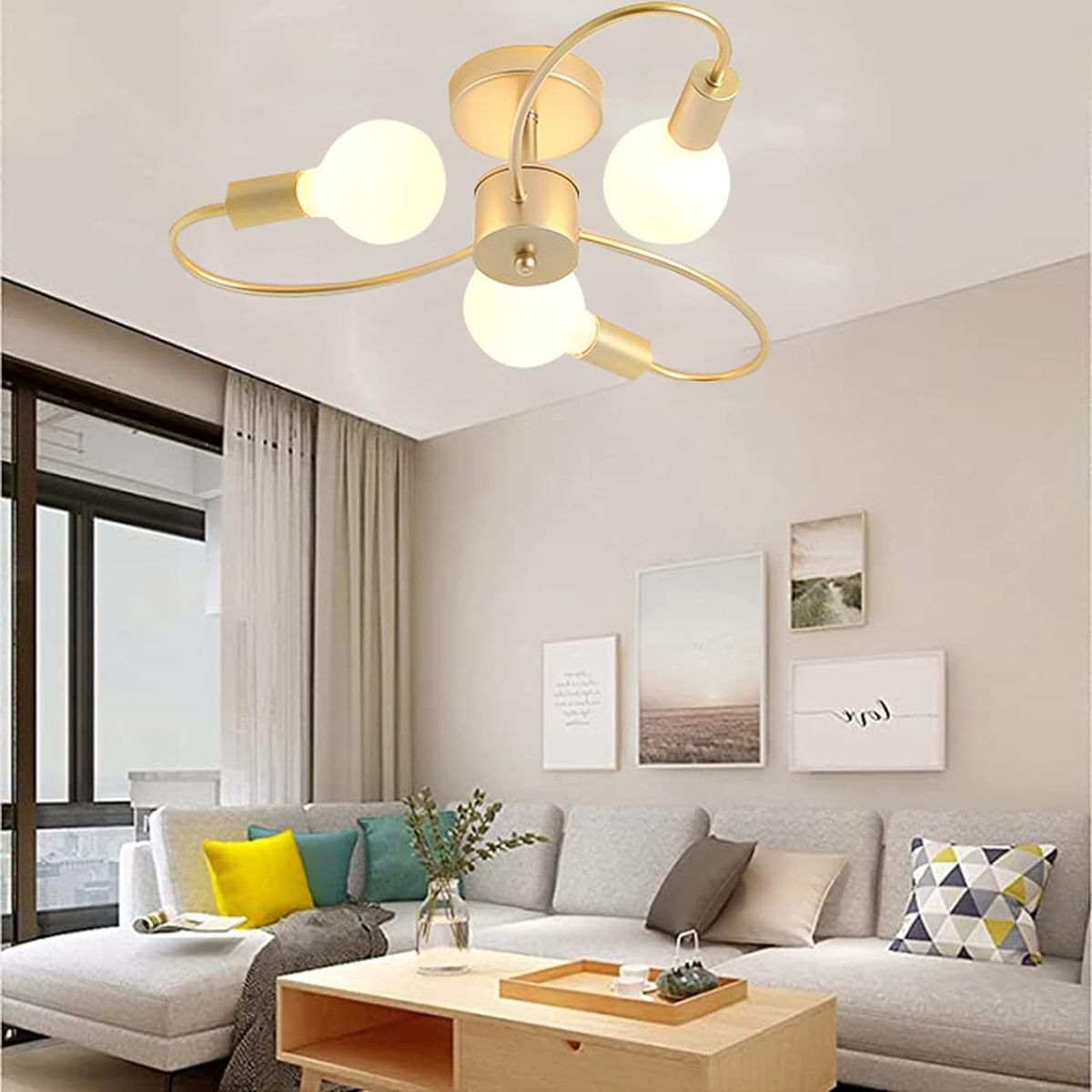 HOME NEAT - Lámpara de techo LED 3 focos estilo araña - Dorado