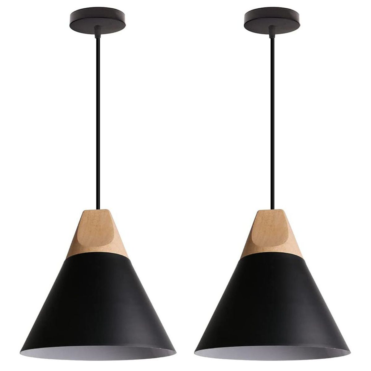 HOME NEAT - 2 Unidades lámpara colgante de metal madera nórdica E27 Negro