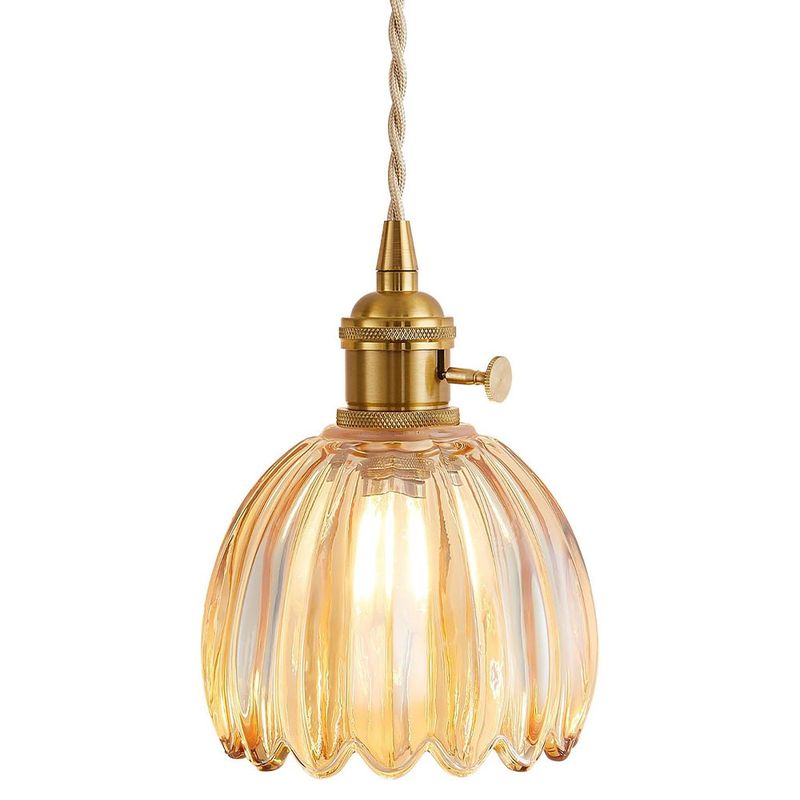 HOME NEAT - Lámpara Colgante De Vidrio Rayado Flor Ø12cm - Amber