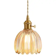 HOME NEAT - Lámpara Colgante De Vidrio Rayado Flor Ø12cm - Amber…