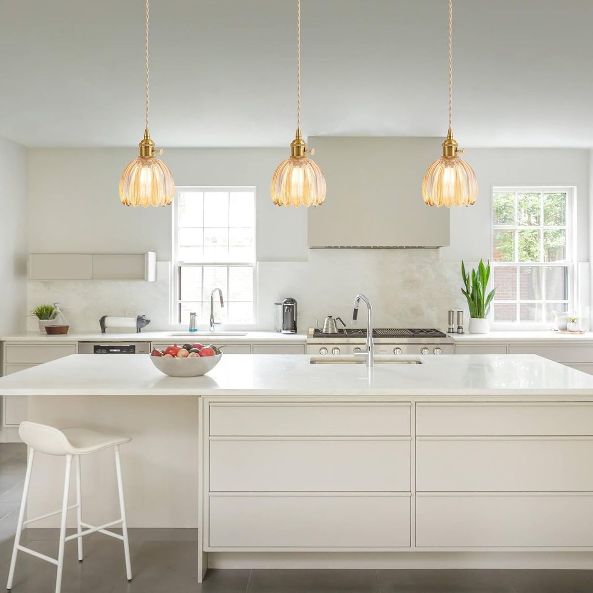 HOME NEAT - Lámpara Colgante De Vidrio Rayado Flor Ø12cm - Amber