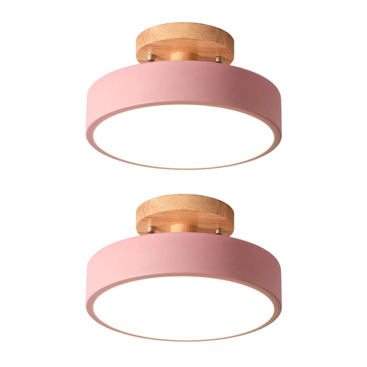 HOME NEAT - 2 Unidades Lámpara de techo LED de 18cm con base de madera - Rosa