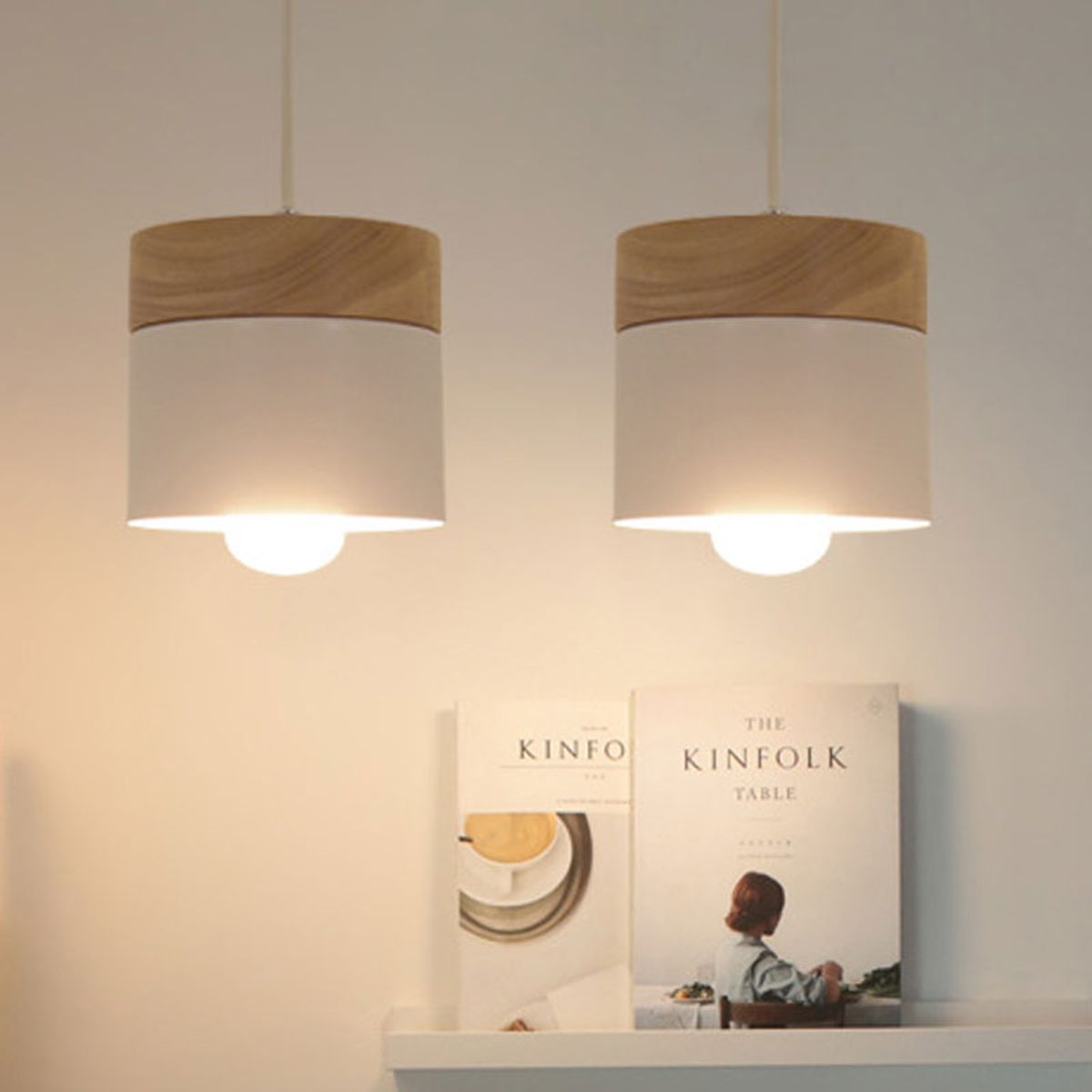 HOME NEAT - Lámpara Nórdica Colgante Techo de Hierro y Madera - Blanco