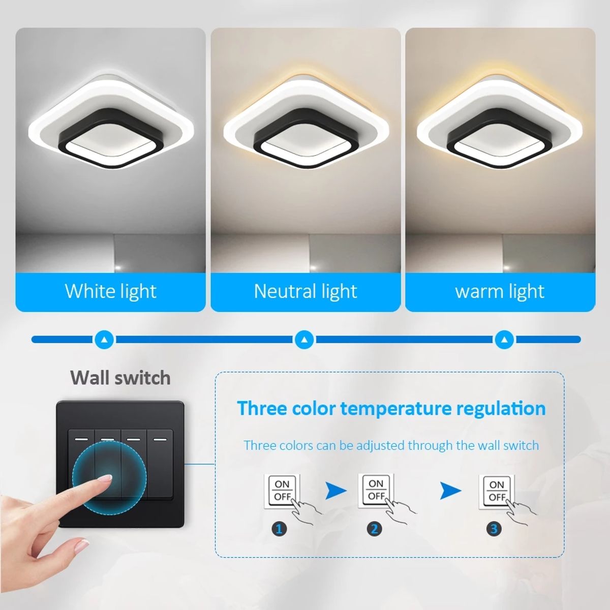 HOME NEAT - Lámpara de techo LED acrílica cuadrada 24cm - Blanco