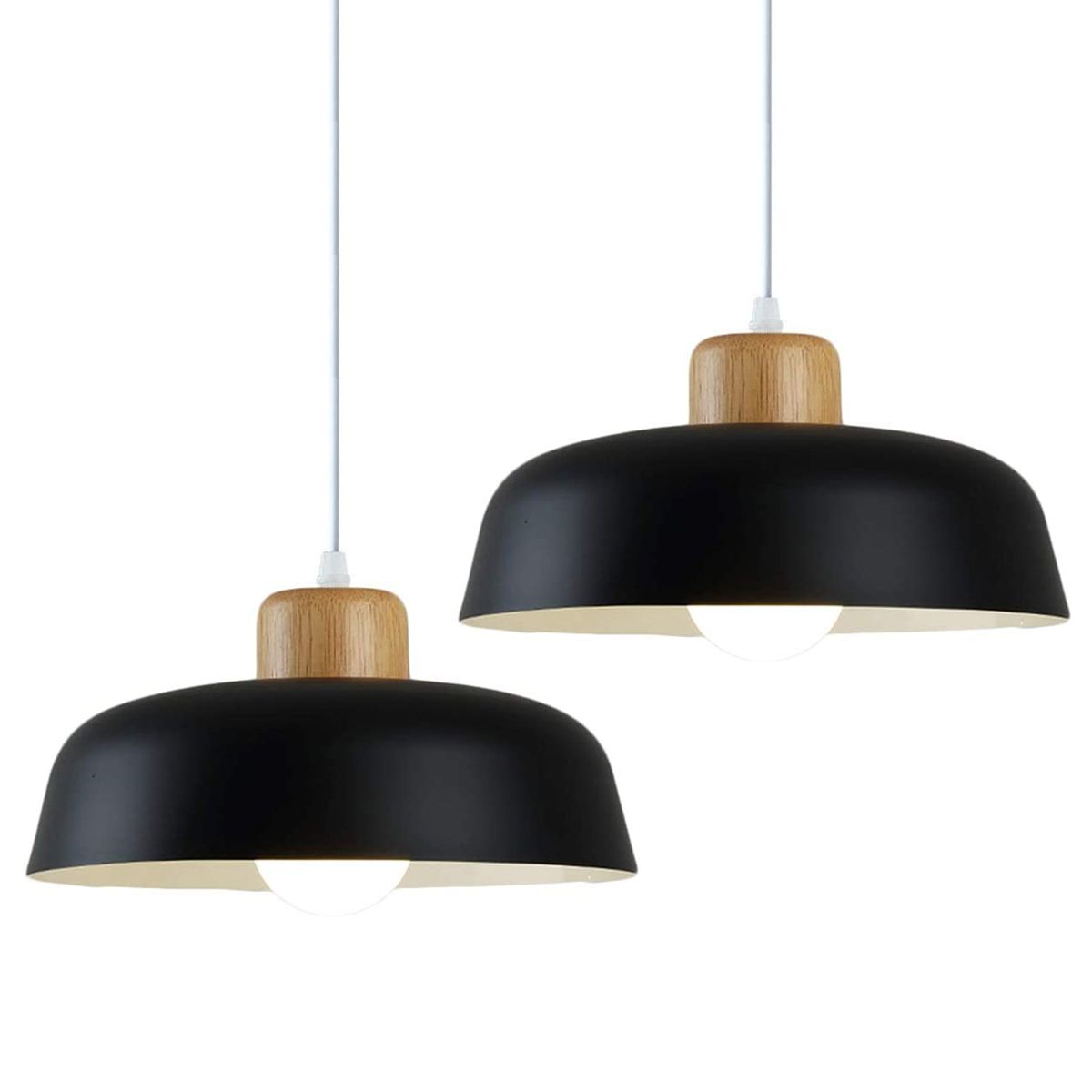 HOME NEAT - 2 Unidades Lámpara colgante metal madera redonda nórdica E27 Negro