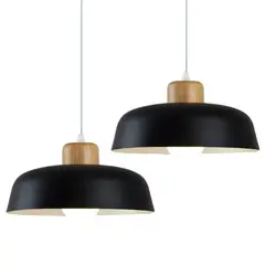 HOME NEAT - 2 Unidades Lámpara colgante metal madera redonda nórdica E27 Negro