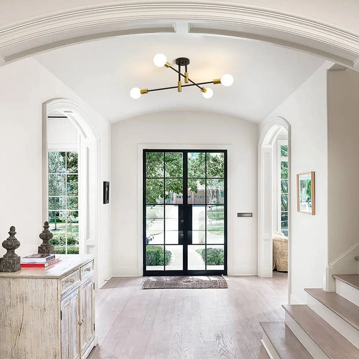 HOME NEAT - Lámpara de techo 4 focos de varas metálicas ø72cm - Negro y Dorado