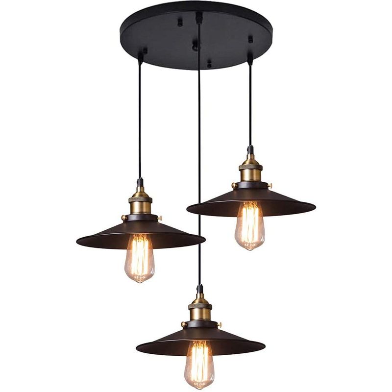 HOME NEAT - Lámpara de techo industrial vintage 3 luces e27 negro ø22cm*9.5cm