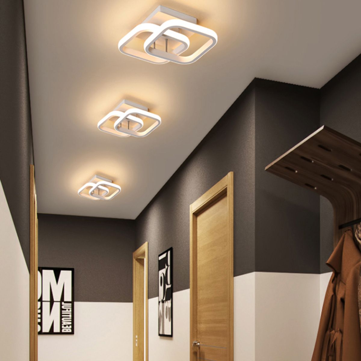 HOME NEAT - Lámpara de techo LED acrílica dos cuadrados - Blanco