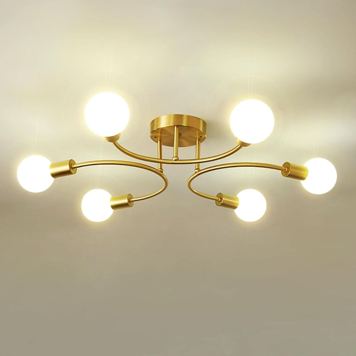 HOME NEAT - Lámpara de techo moderna metálica de 6 focos - Cobre