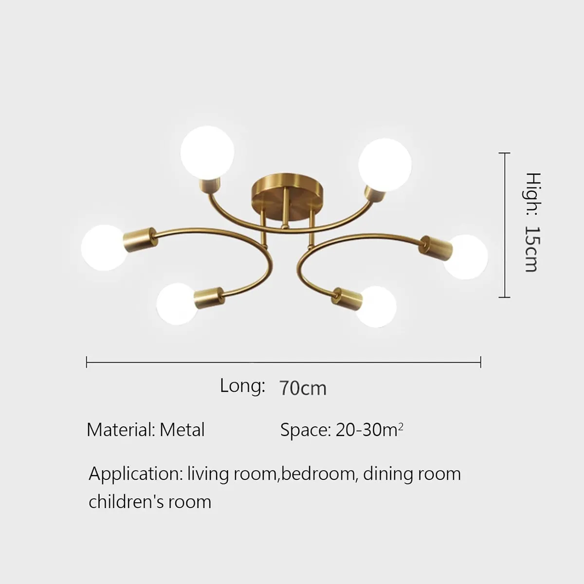 HOME NEAT - Lámpara de techo moderna metálica de 6 focos - Cobre