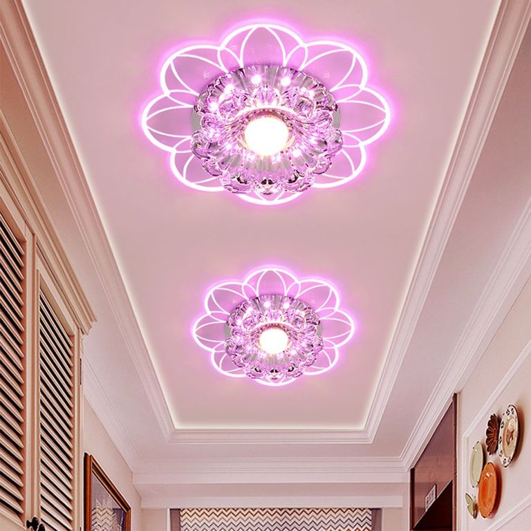 HOME NEAT Lámparas de Techo LED de Cristal Moderno Forma de Flor - Rosa ...