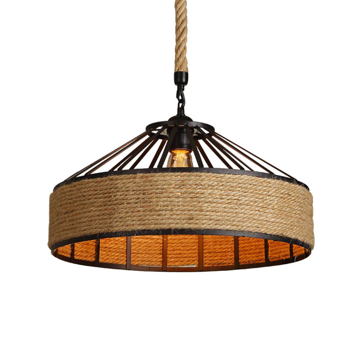 HOME NEAT - Lampara Colgante de Techo Vintage Cuerda de Cáñamo 30cm E27