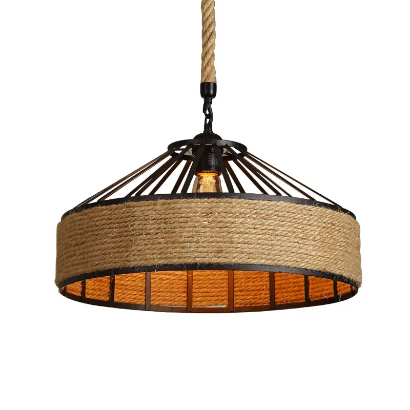 HOME NEAT - Lampara Colgante de Techo Vintage Cuerda de Cáñamo 30cm E27…