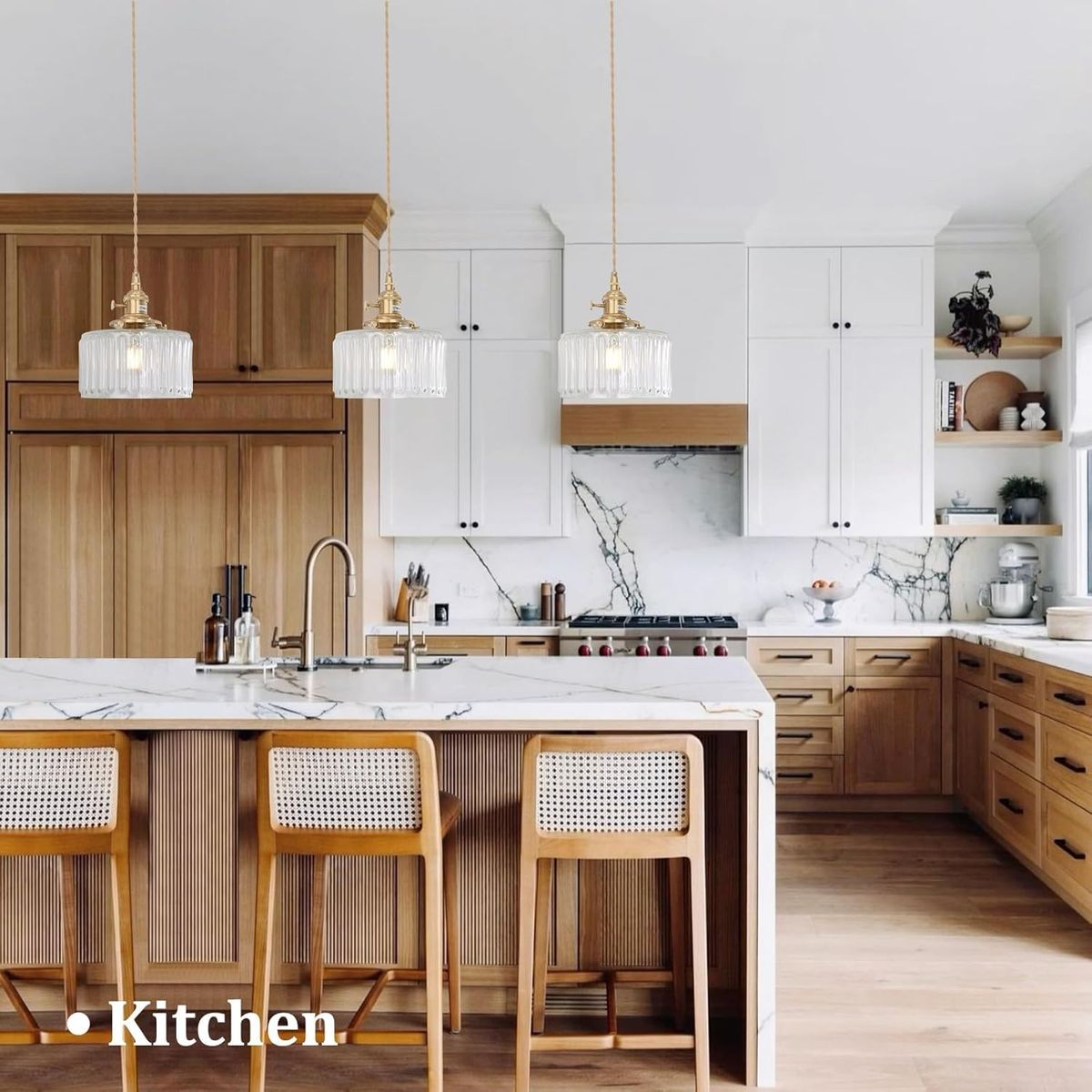 HOME NEAT - Lámpara Colgante Con Pantalla De Cristal A Rayas Ø17cm - Claro