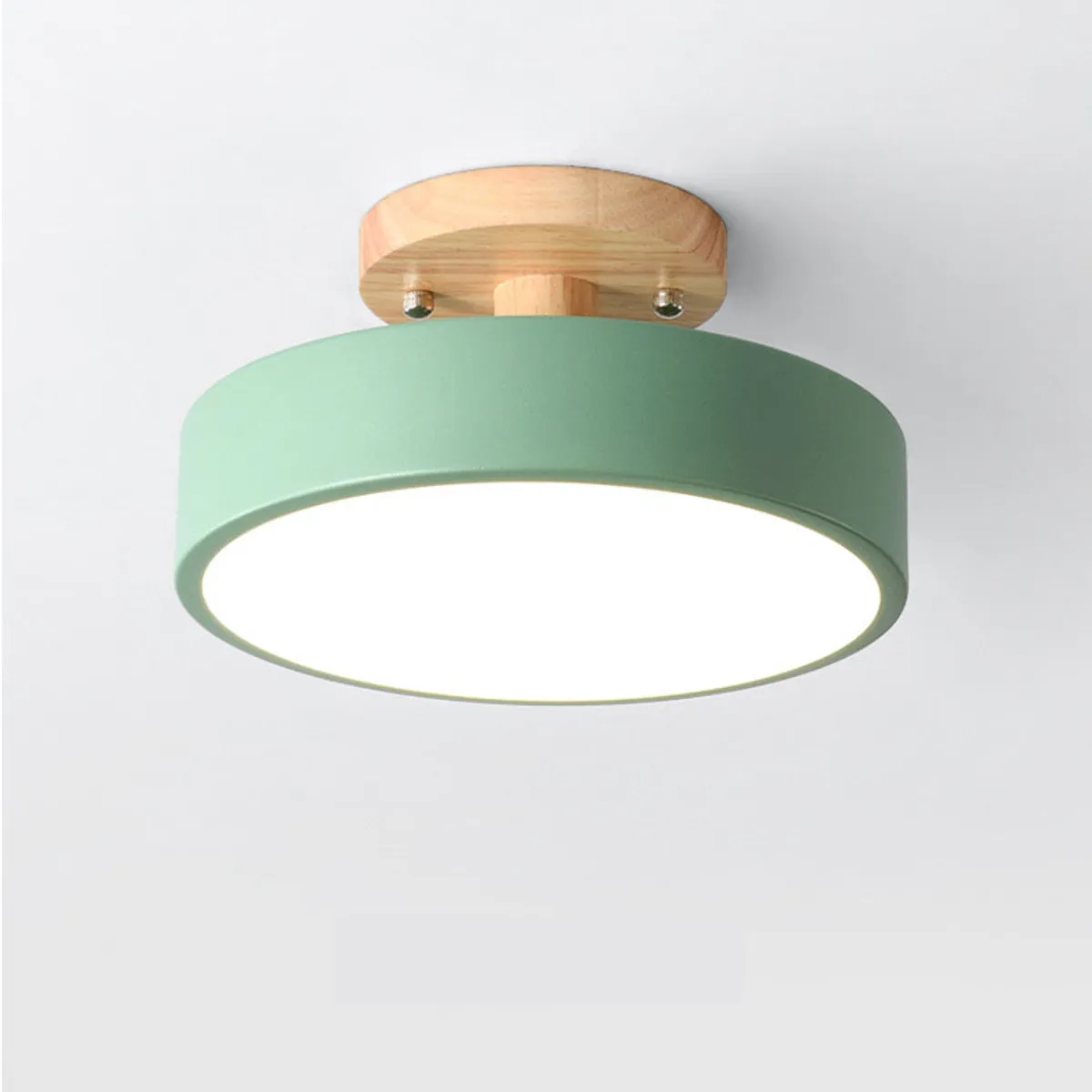 HOME NEAT - Lámpara de techo LED de 18cm con base de madera - Verde.