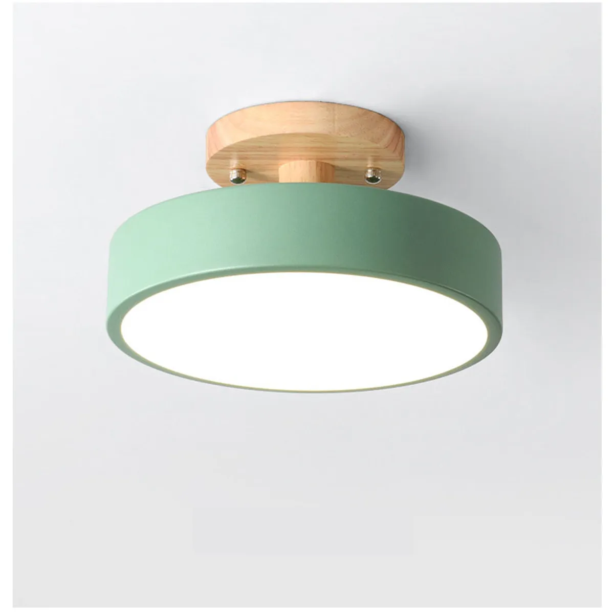 HOME NEAT - Lámpara de techo LED de 18cm con base de madera - Verde.