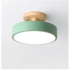 HOME NEAT - Lámpara de techo LED de 18cm con base de madera - Verde