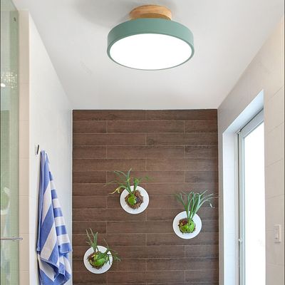 Imagen 2 del producto Lámpara de techo LED de 18cm con base de madera - Verde.