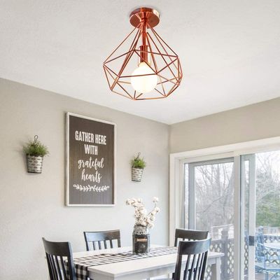 Imagen 2 del producto Lámpara de techo industrial retro ø25cm en forma de diamante oro rosa