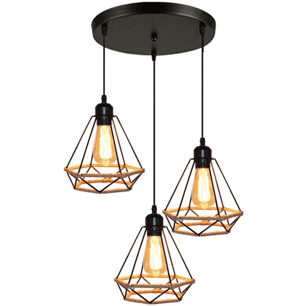 HOME NEAT - Lámpara colgante vintage redondo 3 cabezas e27 lámpara de techo