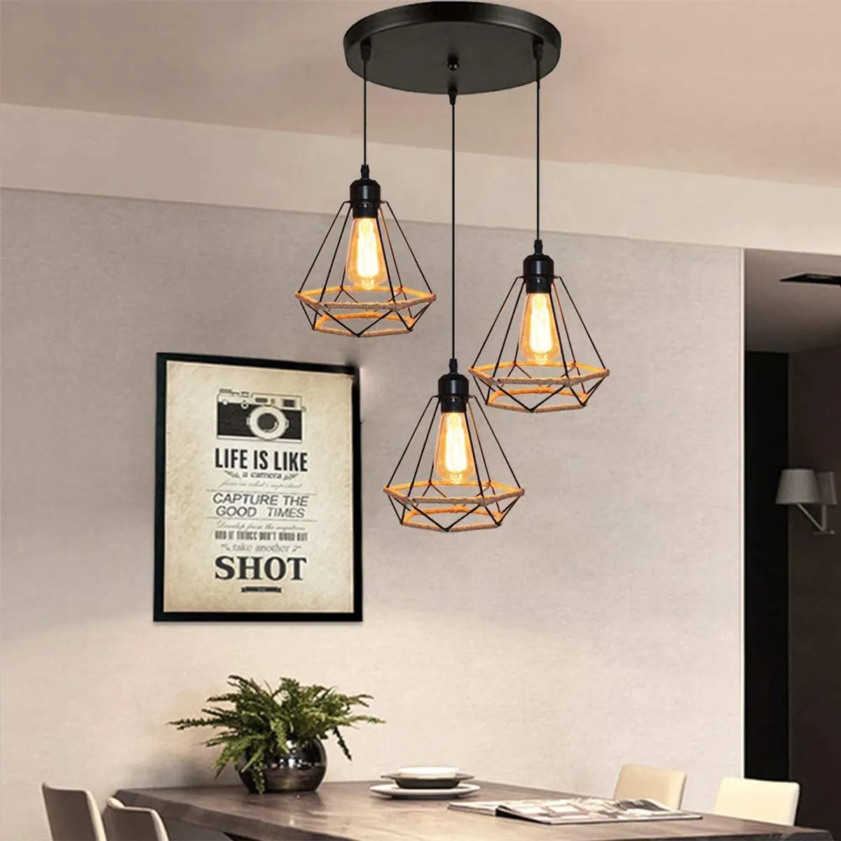 HOME NEAT - Lámpara colgante vintage redondo 3 cabezas e27 lámpara de techo