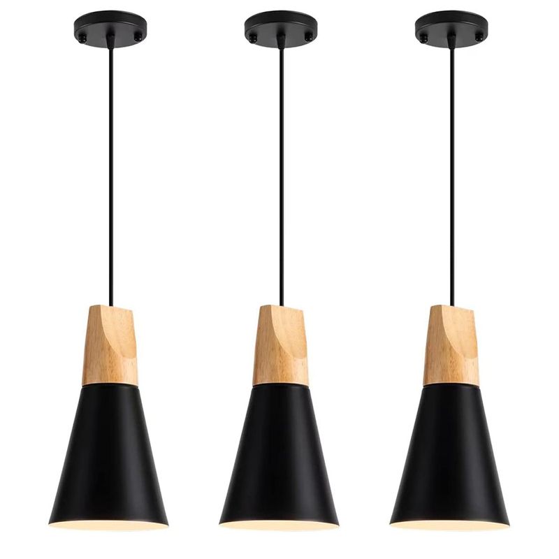 HOME NEAT - 3 Unidades Lámpara de techo colgante de madera aluminio E27 - Negro