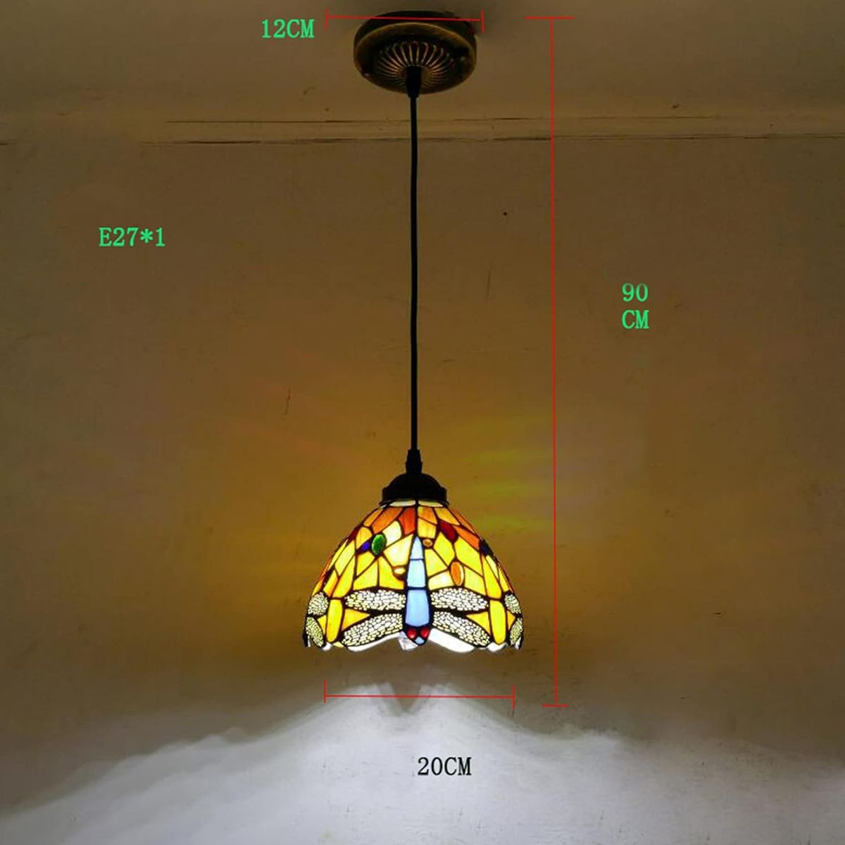 HOME NEAT - Lámpara de techo de cristal Tiffany de libélula ø20cm - Amarillo