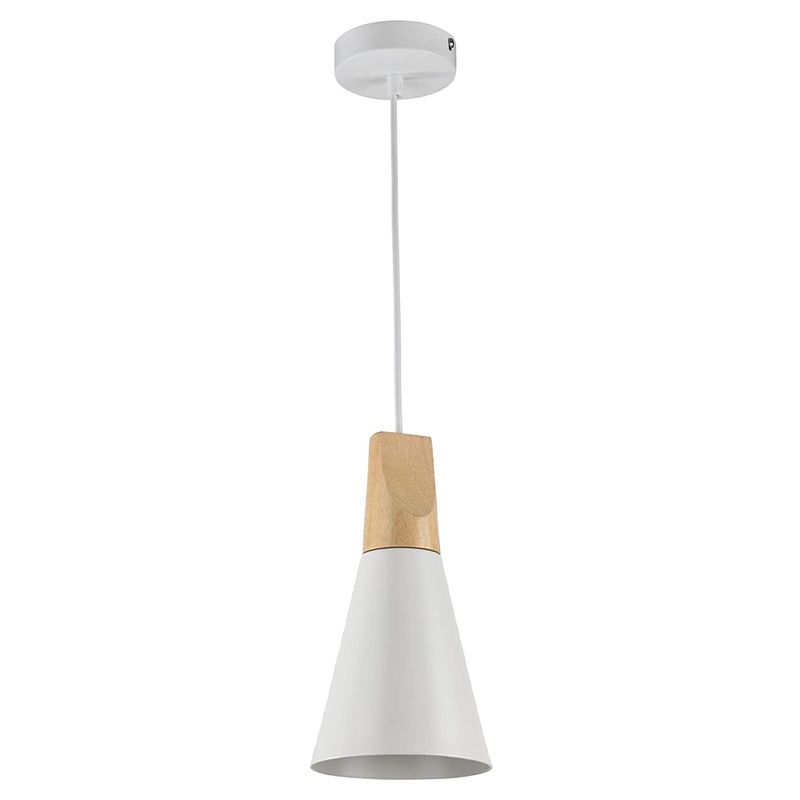 HOME NEAT - Lámpara colgante de techo nórdico retro metal madera ø14cm blanco