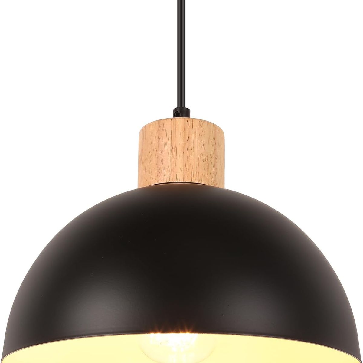 HOME NEAT - Lámpara colgante en Hierro y Madera Moderna E27 25CM - Negro