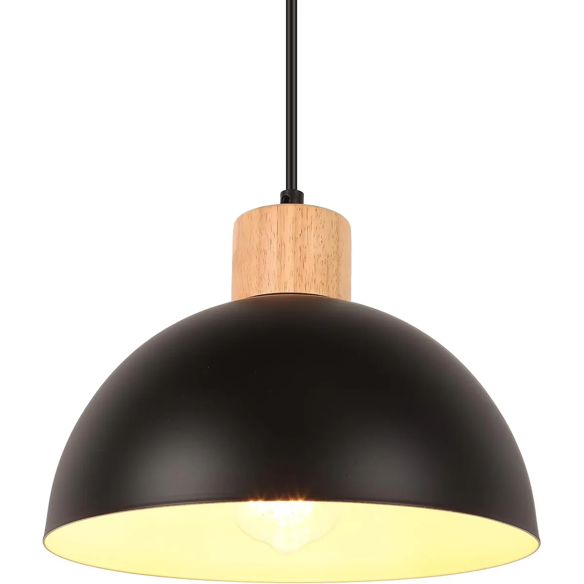 HOME NEAT - Lámpara colgante en Hierro y Madera Moderna E27 25CM - Negro