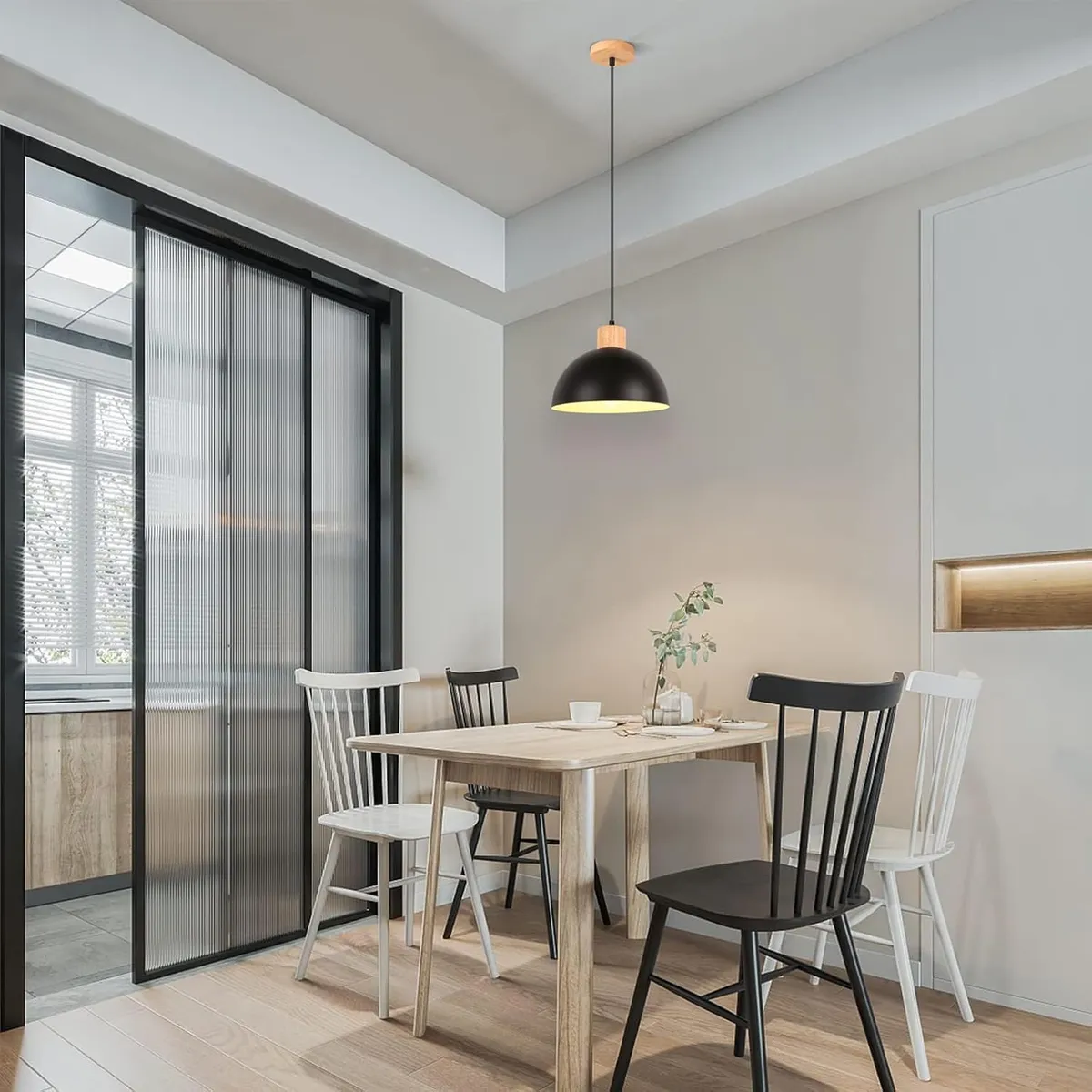 HOME NEAT - Lámpara colgante en Hierro y Madera Moderna E27 25CM - Negro