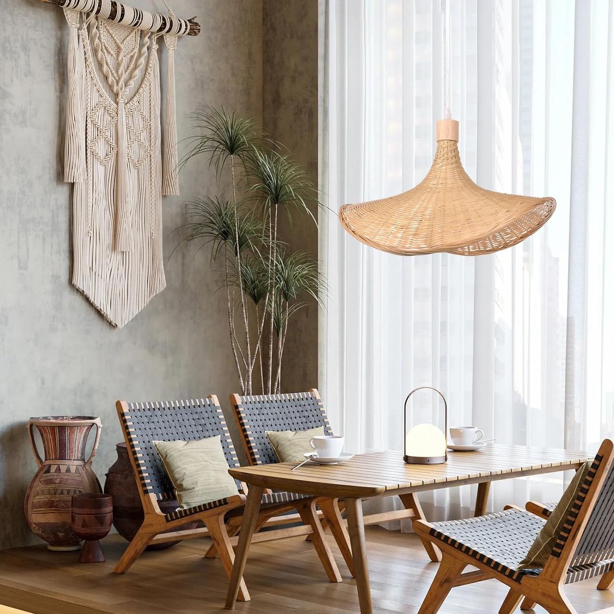 HOME NEAT - Lámpara Colgante de Techo de Bambú Sombrero Design Ø30cm