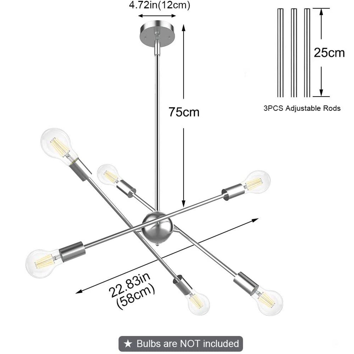 HOME NEAT - Lámparas de araña lujo iluminación colgante con 6 e27 plata