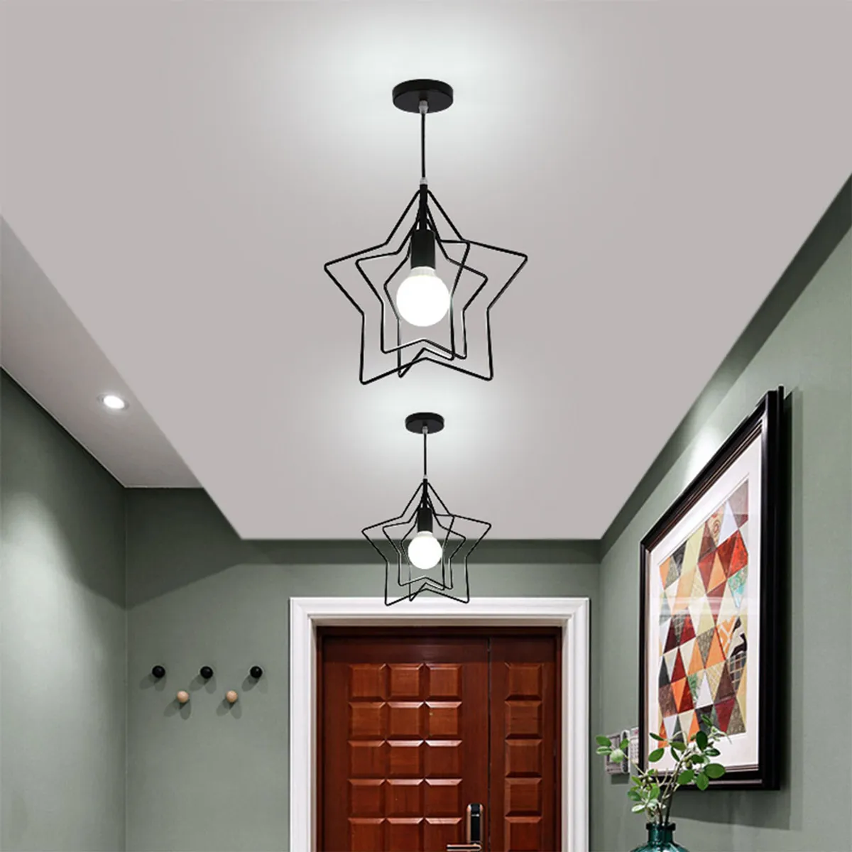 HOME NEAT - Lámpara de techo con forma de estrella lámpara colgante E27 Negro