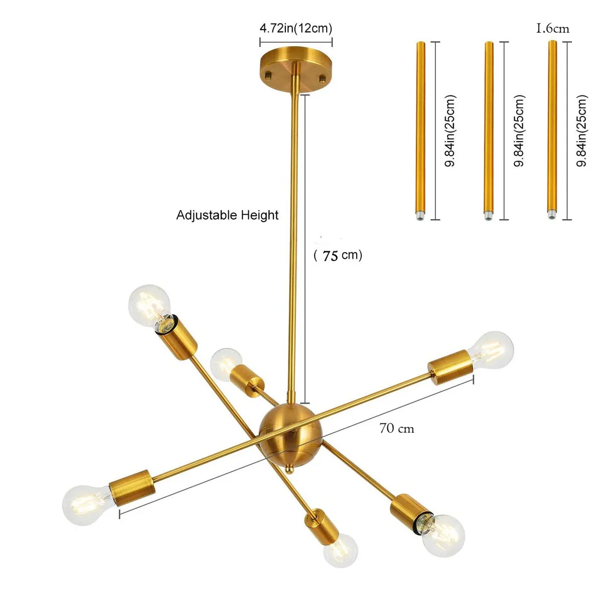 HOME NEAT - Lámparas de araña lujo iluminación colgante con 6 e27 oro