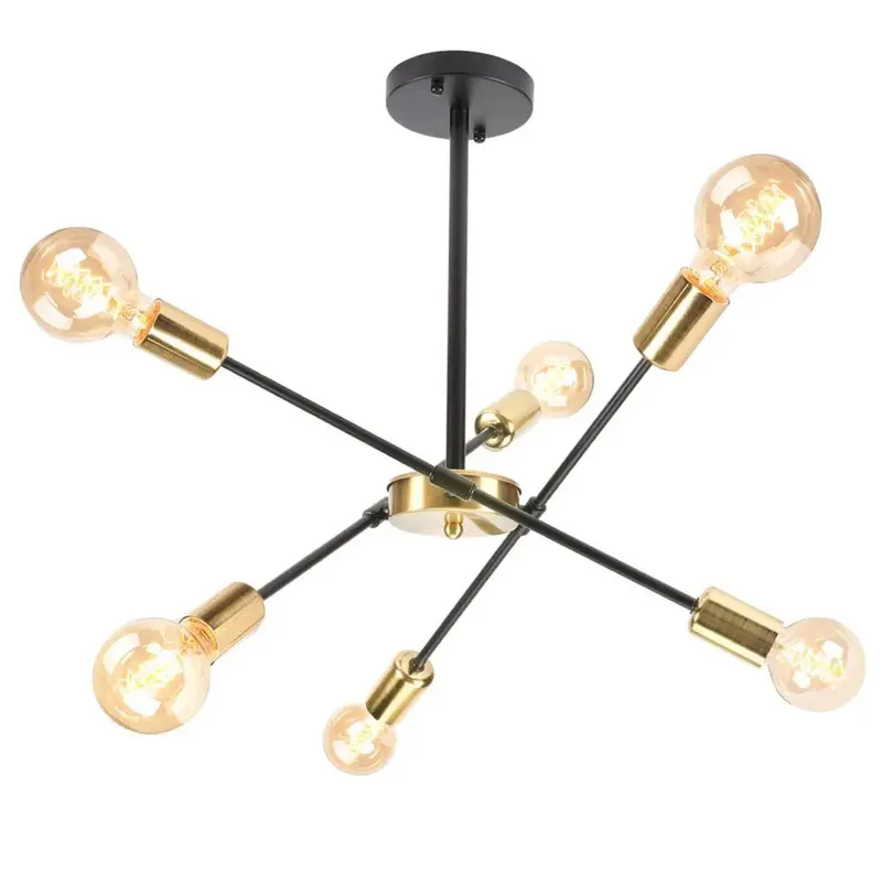 HOME NEAT - Lámpara de techo Moderna de 6 Luces E27 - Negro y Dorado.