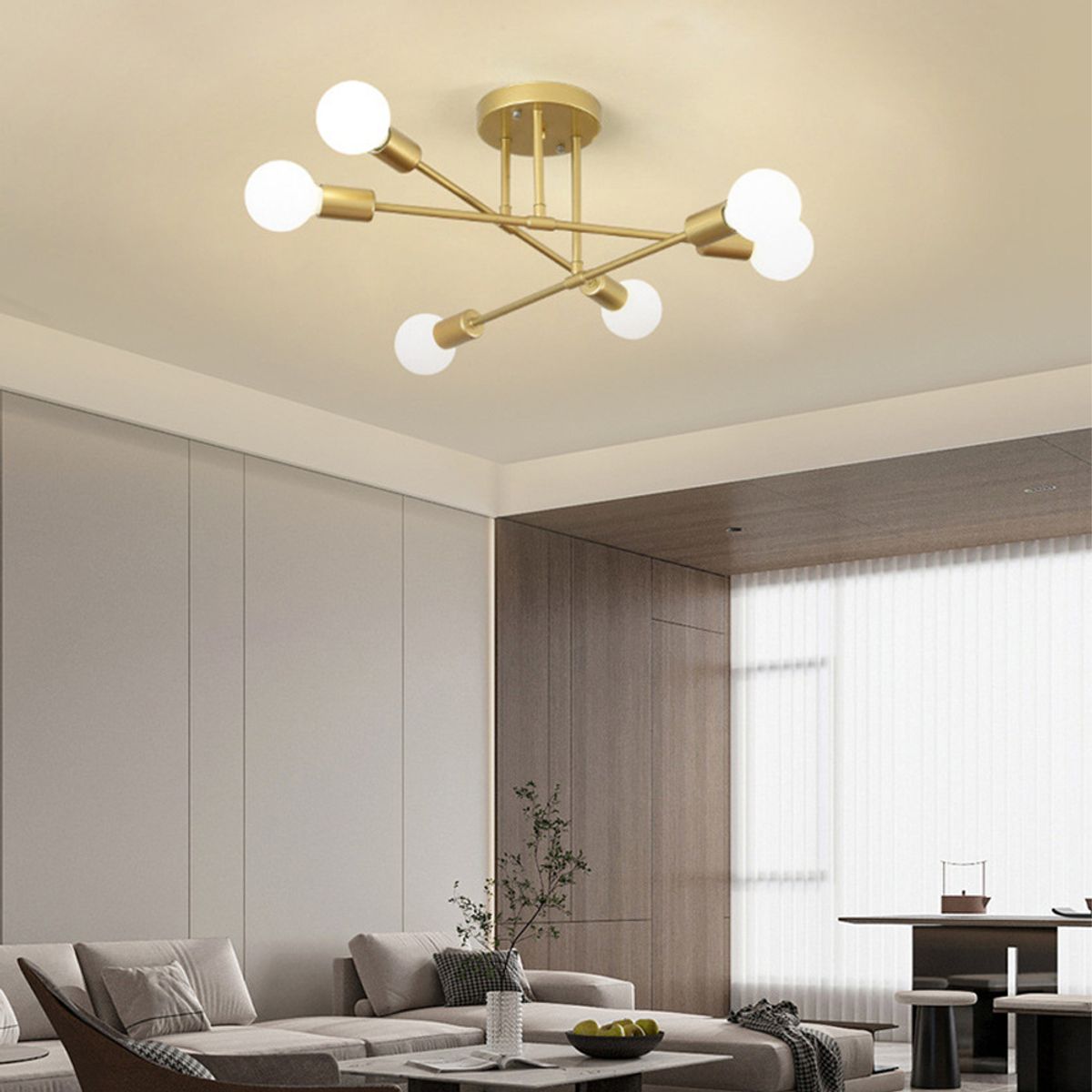 HOME NEAT - Lámpara de techo vintage bombillas E27 no incluidas Oro - 72cm