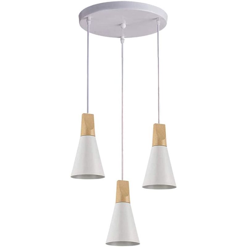 HOME NEAT - Lámpara de techo colgante nórdica madera aluminio 3 luces E27 Blanco