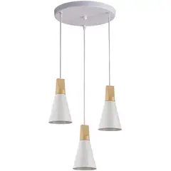 HOME NEAT - Lámpara de techo colgante nórdica madera aluminio 3 luces E27 Blanco