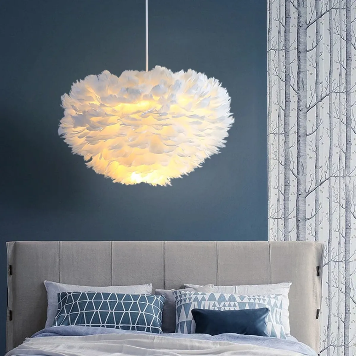 HOME NEAT - Lámpara colgante de techo pluma iluminación 30cm E27 blanco