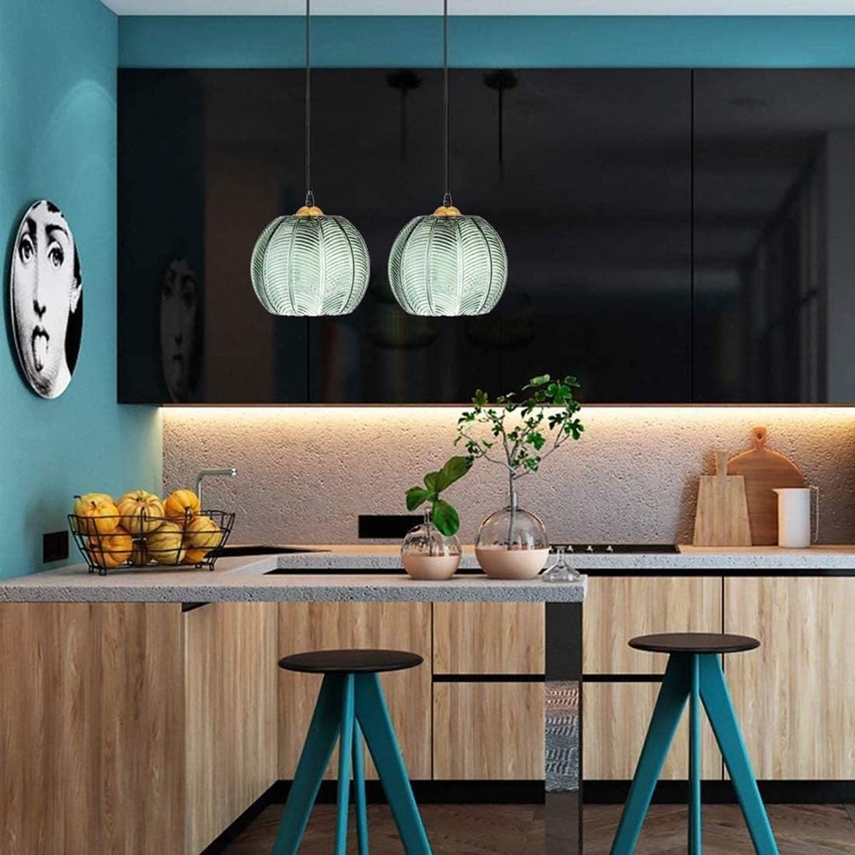 HOME NEAT - Lámpara Colgante Moderna de Cristal Con Pantalla de 20 cm - Verde