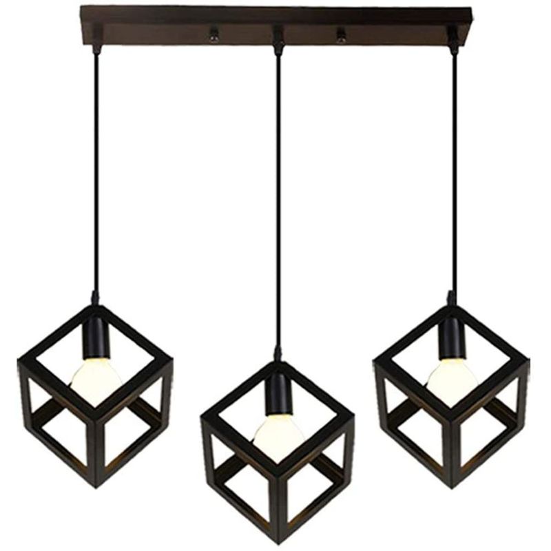 HOME NEAT - Lámpara de Techo Industrial Vintage Cube 3 luces E27 Negro..