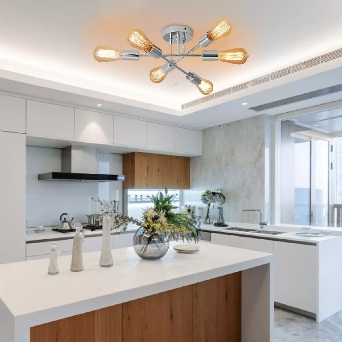 HOME NEAT - Lámpara de techo nórdica moderna 6 focos metálica prata - 72cm