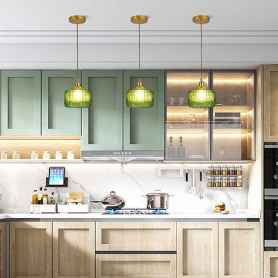 Imagen 2 del producto Lámpara Colgante Con Pantalla De Cristal A Rayas Ø17cm - Verde